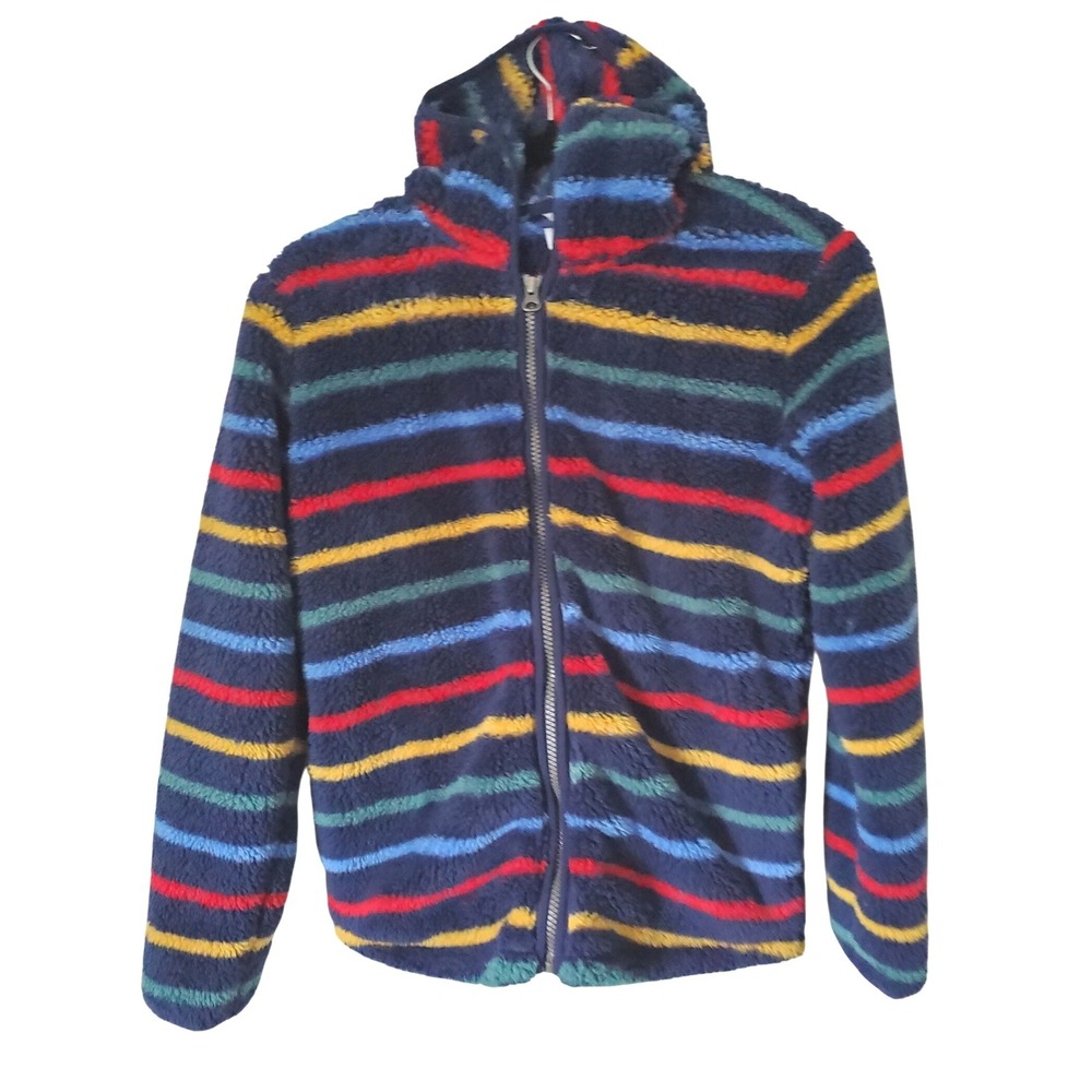 Hanna Andersson Kids Sherpa Fleece Full Zip Hoodie Jacket Striped Navy Size‎ 12